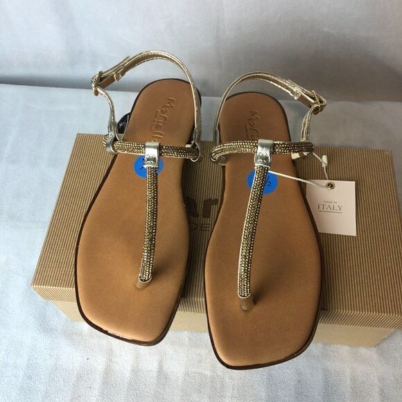 Mariella Womens Sandals Size 7.5 Tan/Gold bling Thong sling back Sandals NWB - Picture 3 of 6